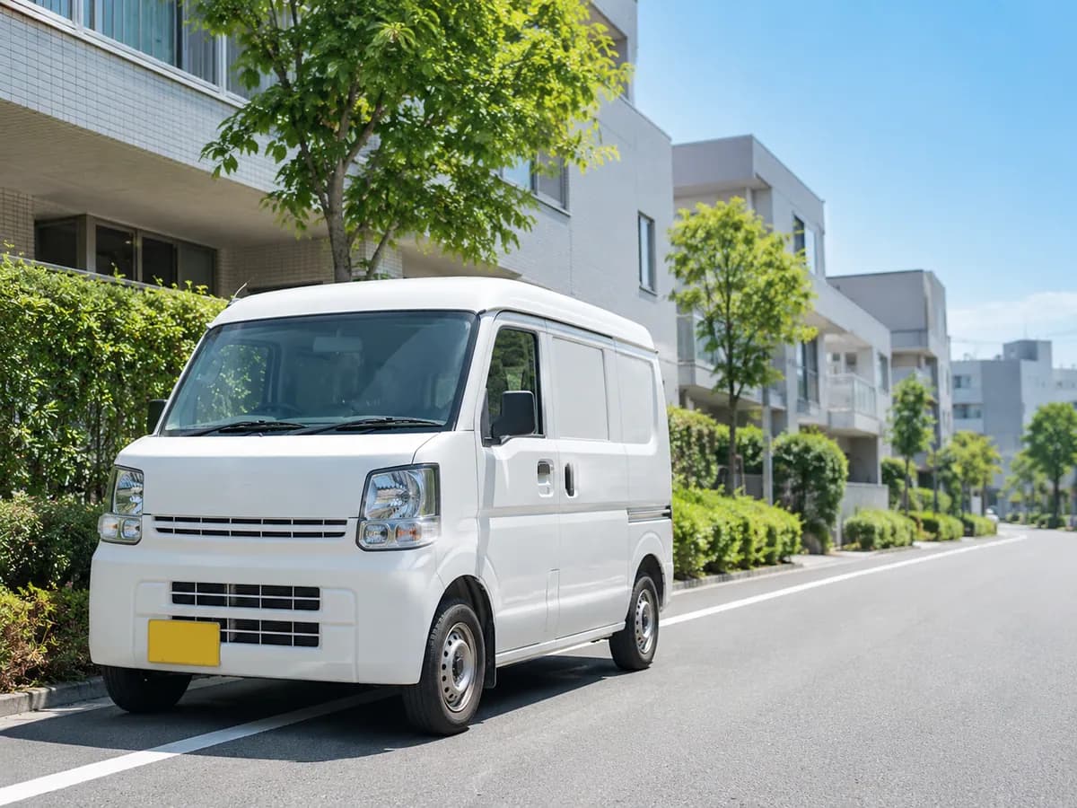 葛西・江戸川区の住宅街を走る株式会社ウィランの軽貨物配送車